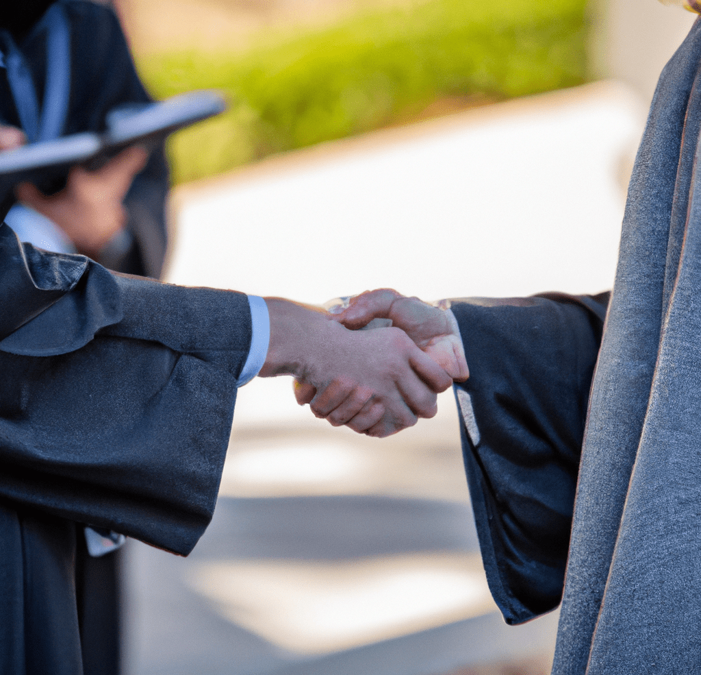 DALL·E 2023-05-07 09.19.02 - a person shaking hands with a graduate at a graduation ceremony real